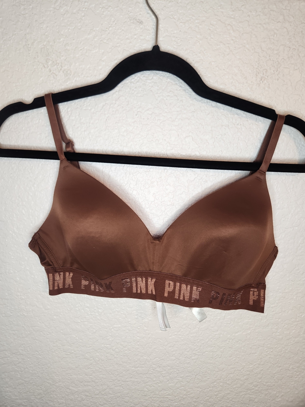 Victoria Secret Pink Triangle Wireless Bra Top Womens 36B Brown Padded Seamless